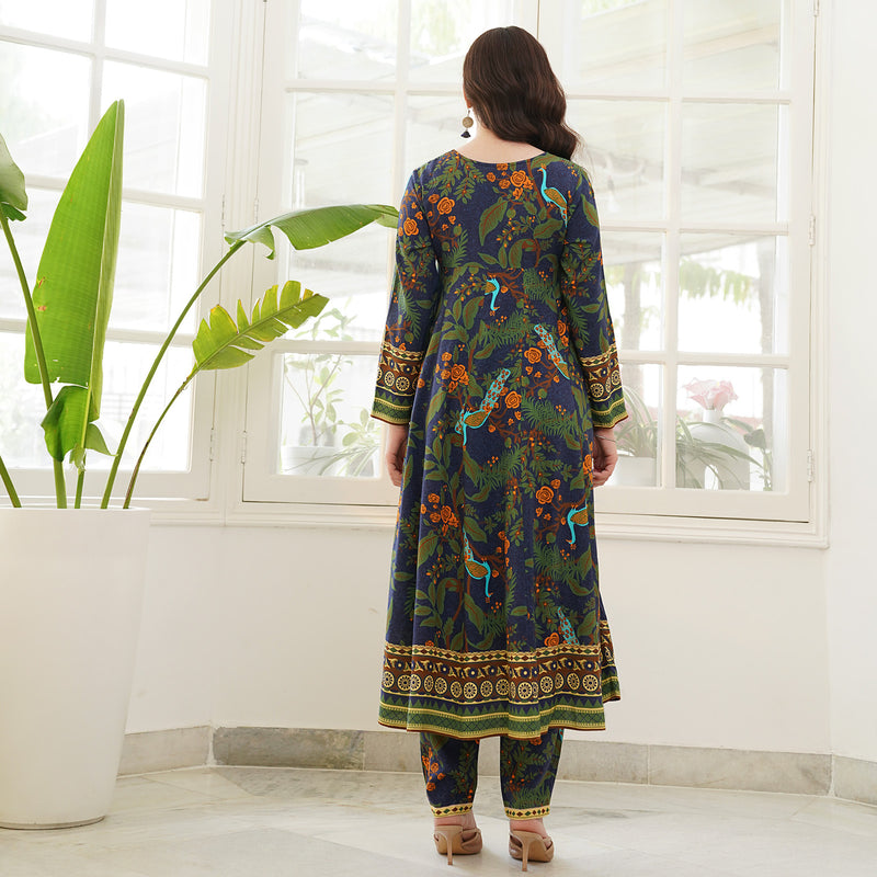 Multi-Color Digital Printed Kurti with Peacock Feathers | Exotic India Art